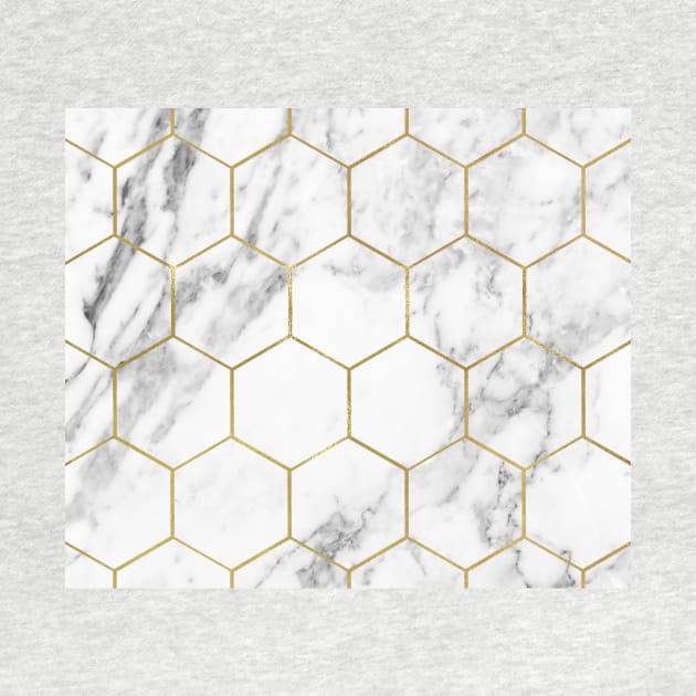 White marble with gold geometric beehive by marbleco